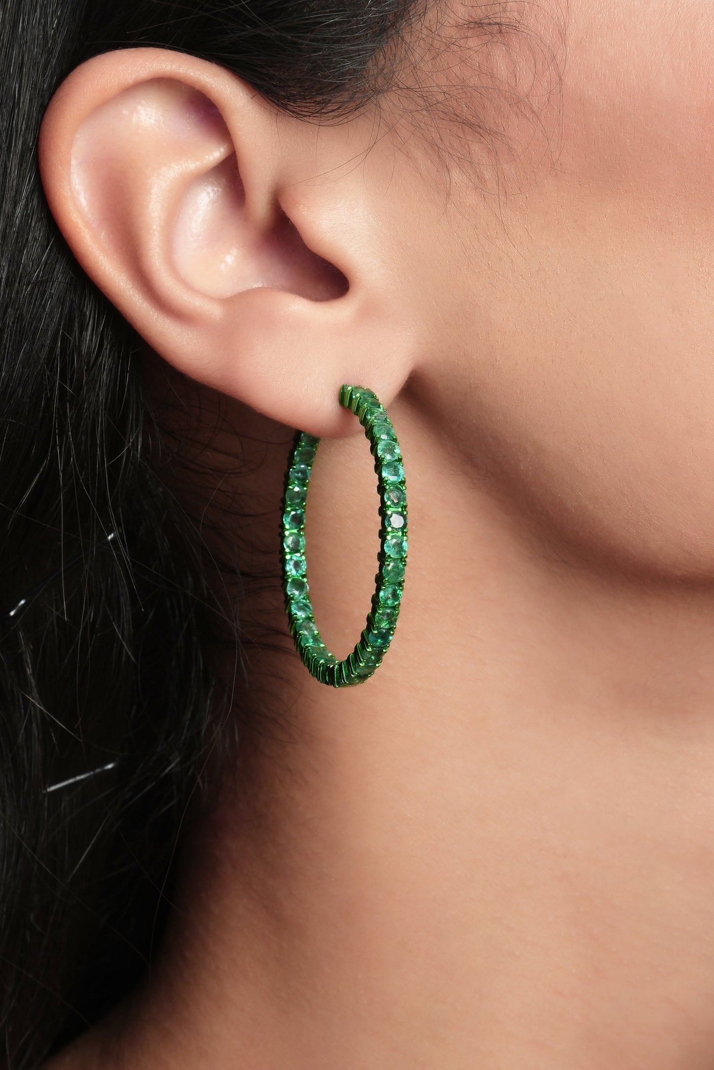 Zambian Emerald Single Line Hoops