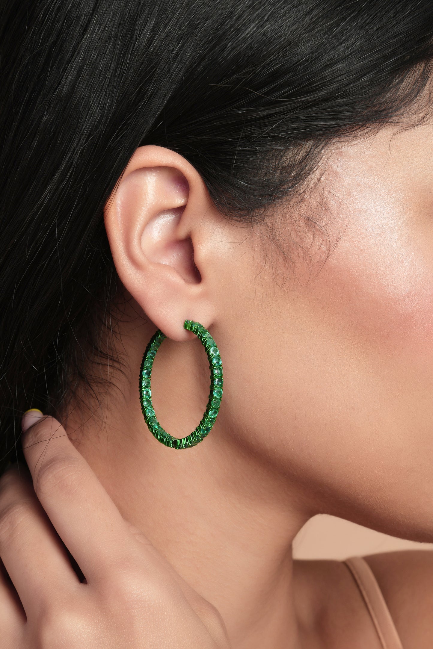 Zambian Emerald Single Line Hoops