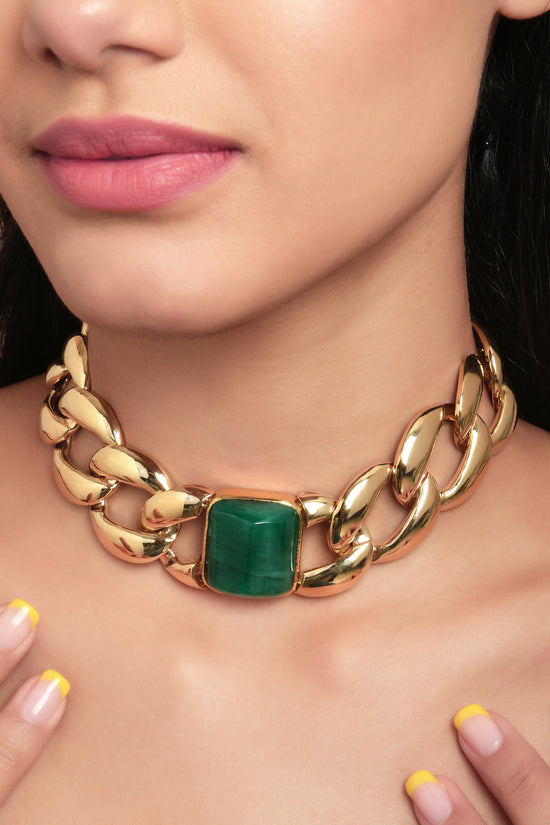 Kenneth Jay Lane 22ct Gold-Plated Chunky Emerald Choker Necklace | Liberty