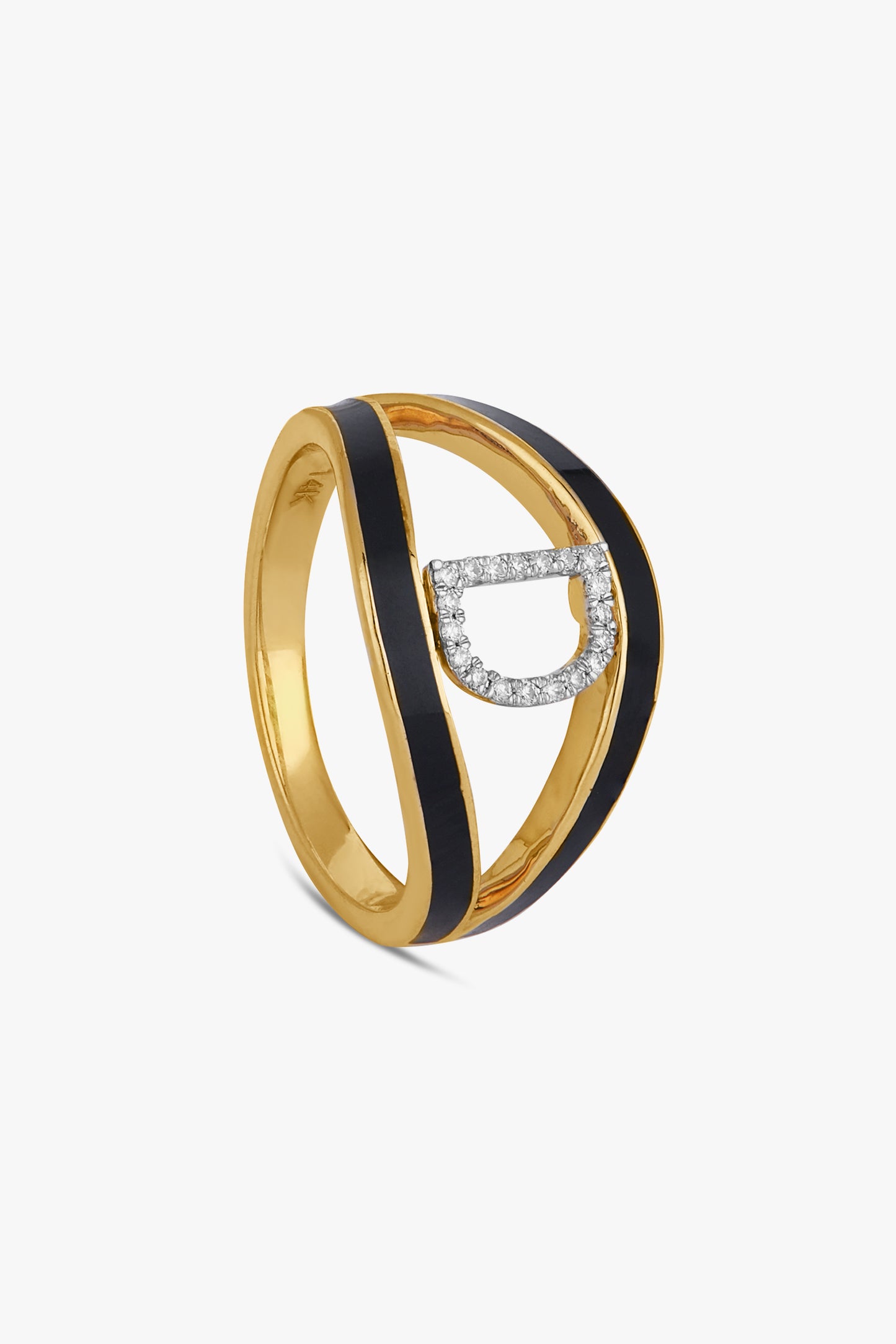 Italian 18K Yellow Gold, Cobalt Enamel and Diamond Ring