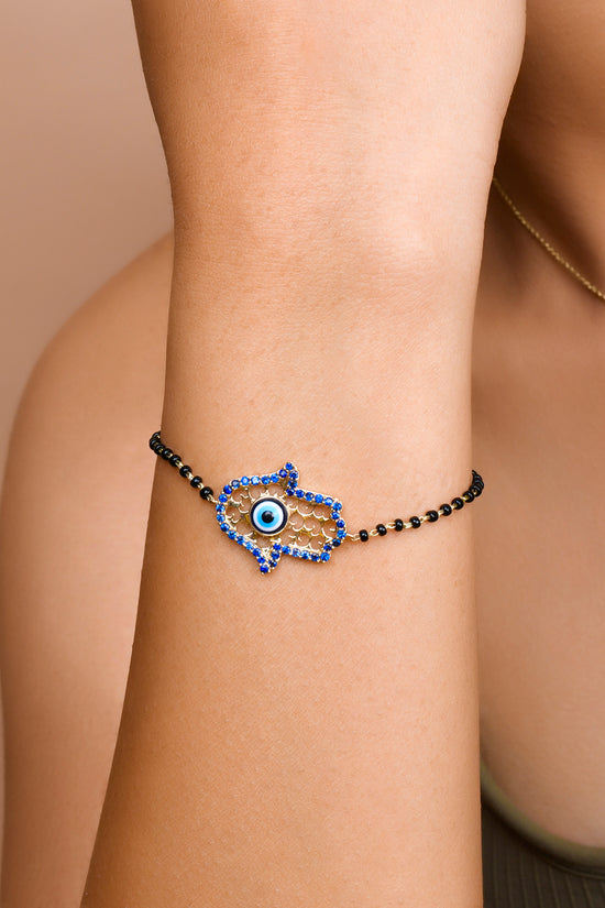 Blue Sapphire Stone Hamsa Bracelet