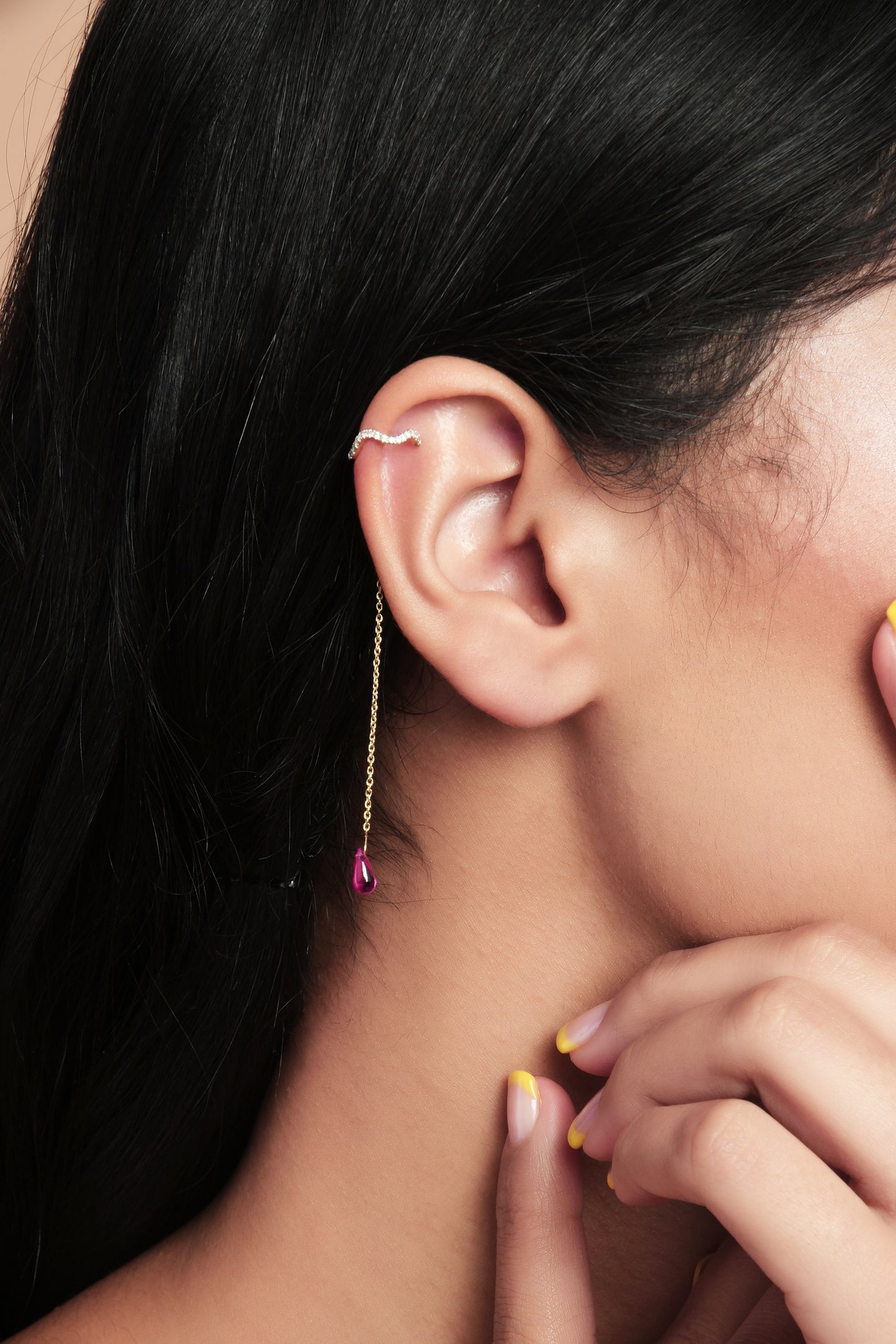 Dangling Ruby Ear Cuff