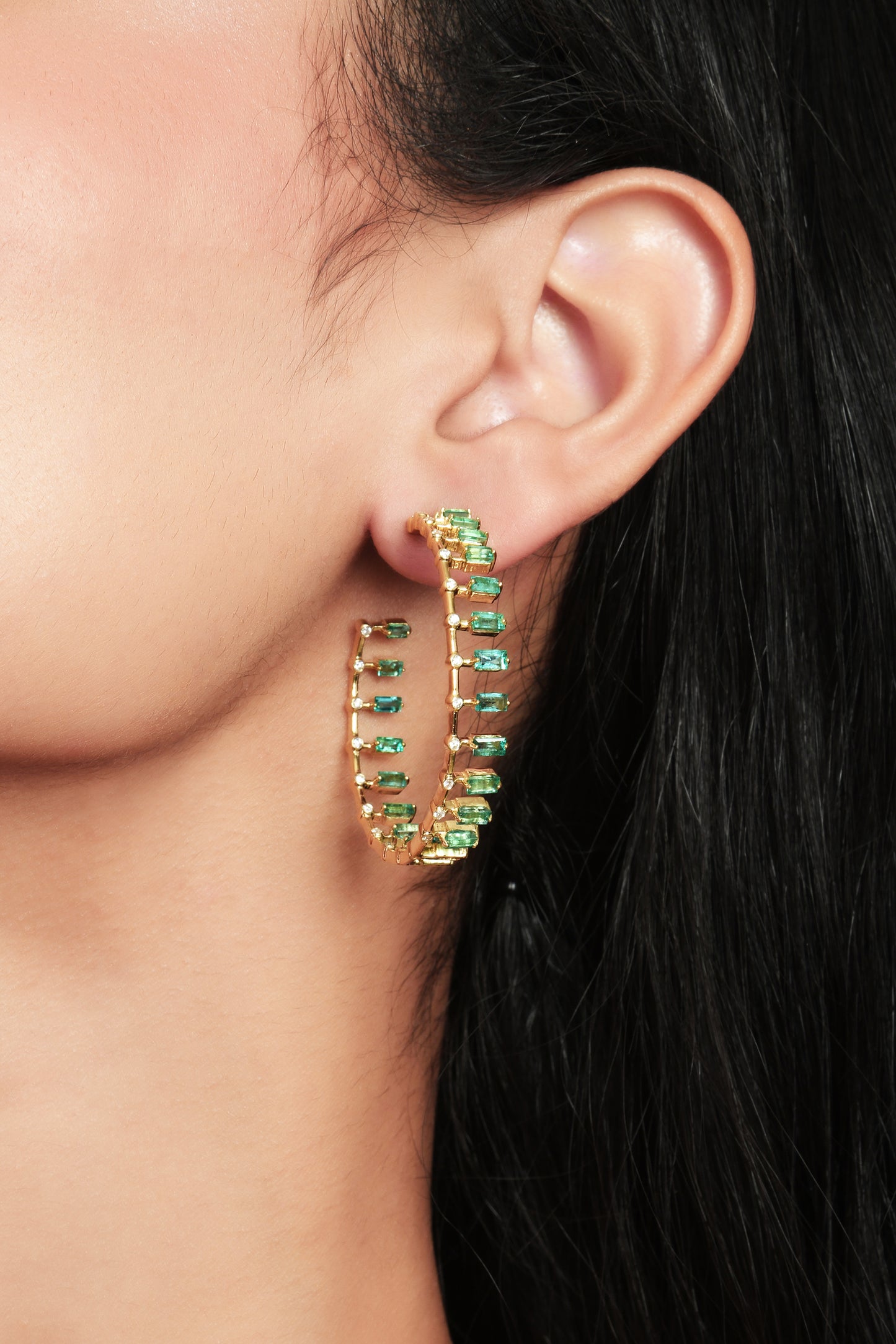Load image into Gallery viewer, Zambian Emerald Spaced Hoops
