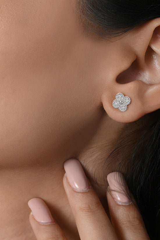 Clover White Gold Diamond Stud Earrings