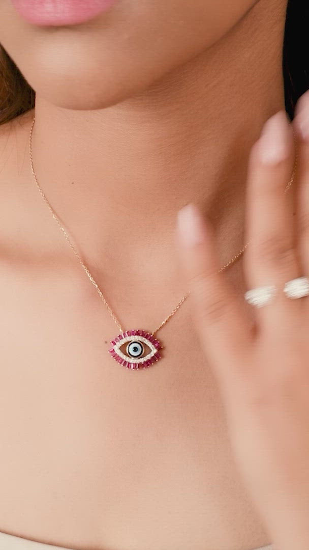 Load and play video in Gallery viewer, Ruby Evil Eyelash Necklace
