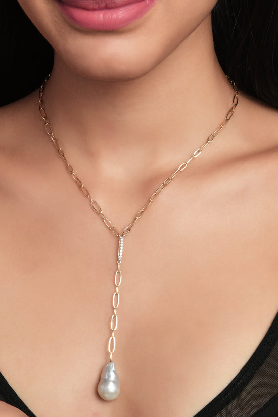 Zoë Chicco 14k Gold Mixed Paperclip Chain Lariat with Baguette Diamond Link  – ZOË CHICCO